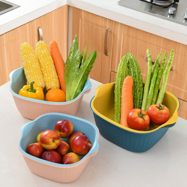5228 Kitchen Bowl Plastic Washing Bowl and Strainer Drainer Basket For Home & Kitchen Use 